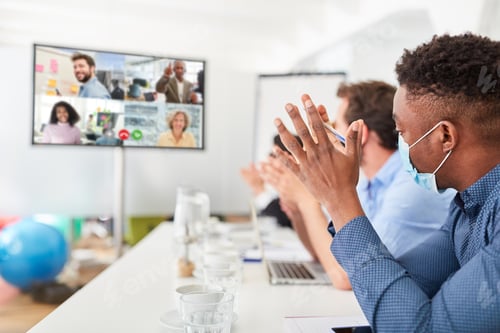 Preview: Business People In A Video Conference Or During Live Streaming On Monitor