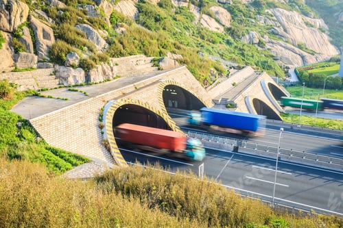 Preview: trucks motion blur in tunnel exit