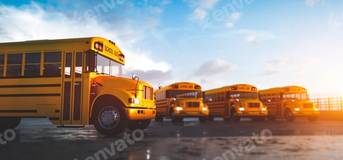 Preview: Yellow school bus fleet on parking