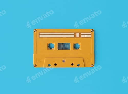 Preview: Vintage audio tape cassette isolated on white background.Recorder. Old pop music. album collection.