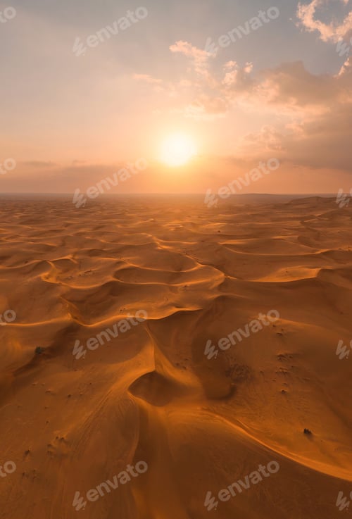 Preview: Desert Safari with sand dune. Natural landscape background at sunset time.