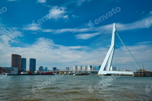 Preview: View of Rotterdam over Nieuwe Maas with Erasmusbrug bridge. Rottherdam, the Netherlands