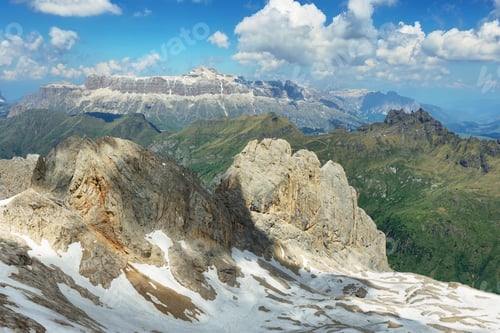 Preview: View of mountains from Marmolada summit in Dolomites, Italy