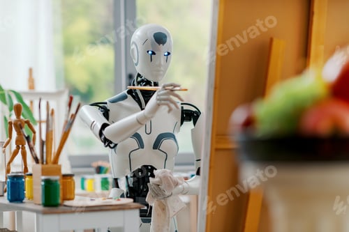 Preview: Android AI robot painting in the studio