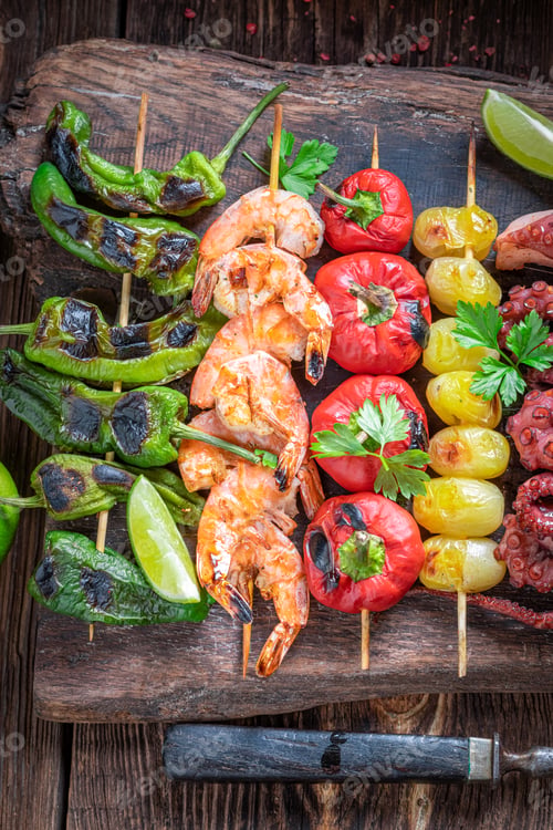 Preview: Grilled skewer as a summer snack for bbq.