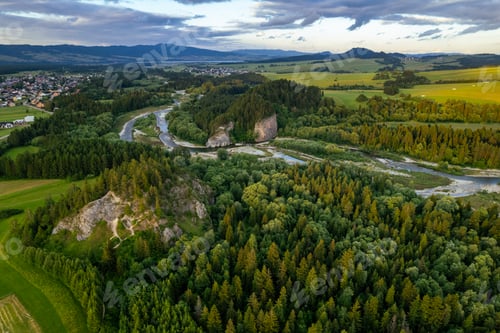 Preview: Przelom Bialki natural reserve in Podhale, Poland. Aerial Drone view