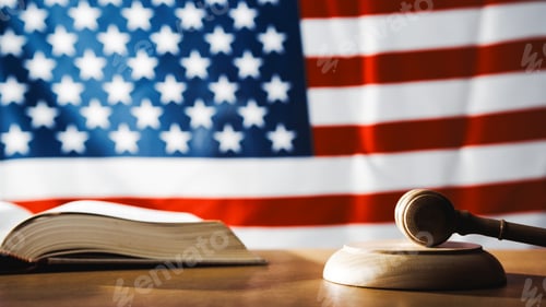 Preview: American law symbol with hammer and US flag