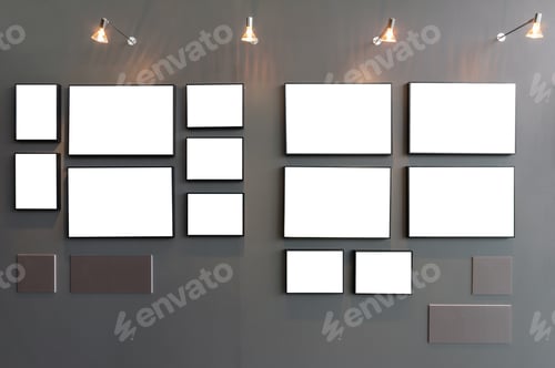 Preview: Empty Photo frames gallery on wall