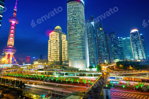 Preview: Shanghai financial district at night