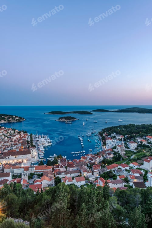 Preview: Aerial view of coastal town on hillside, Hvar, Split, Croatia