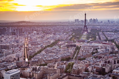 Preview: skyline of Paris with Eiffel Tower at sunset in Paris, France