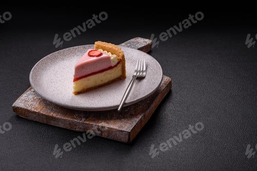 Preview: Sweet cheesecake with mascarpone or Philadelphia cheese, jelly and strawberries