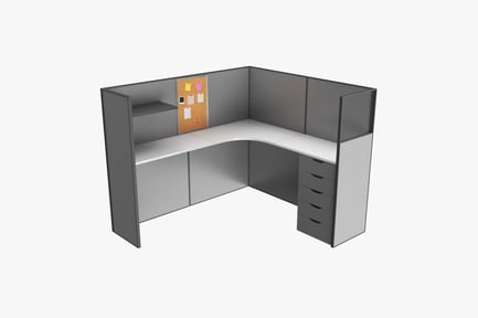 Preview: U-Shaped Cubicle with Integrated Desk and Bulletin Board