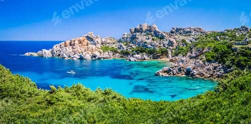 Preview: Bizarre granite rock and azure bay in Capo Testa, Sardinia, Italy