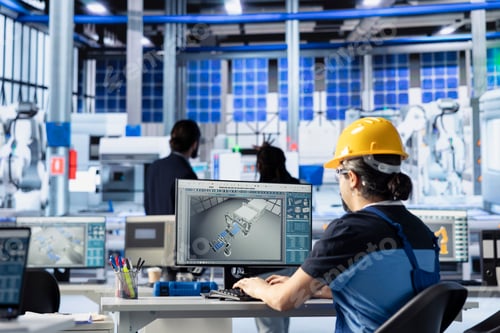 Preview: Technician optimizing energy supply in eco friendly solar panel plant