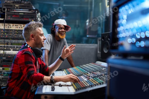 Preview: Sound Engineers Working on Mixing Console in Studio