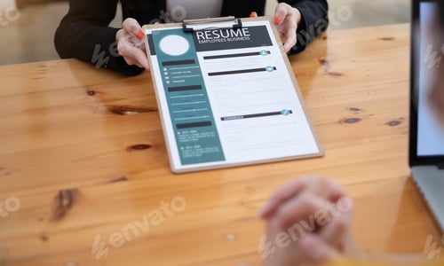 Preview: Close up people hands on a wooden table, boss and woman during interview. Director hr manager