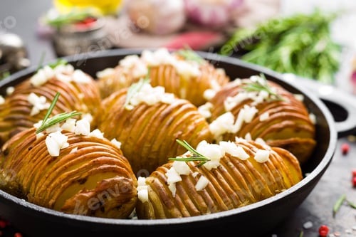Preview: Baked potato. Potato oven baked with garlic and rosemary