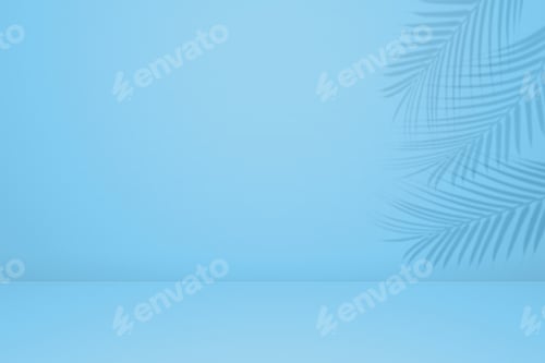 Preview: Empty palm shadow texture pattern cement on blue wall background Summer tropical minimal concept