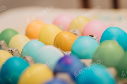 Preview: Close up of Freshly painted colorful easter eggs