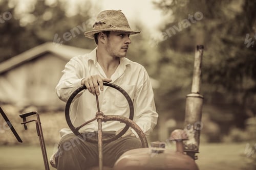 Preview: Young Farmer on a Vintage Tractor