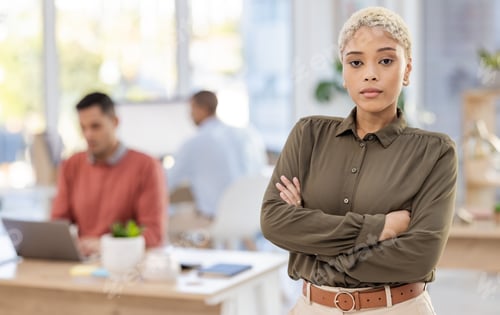 Preview: Black woman in business, leadership and mission in portrait with career mindset, job goals and targ