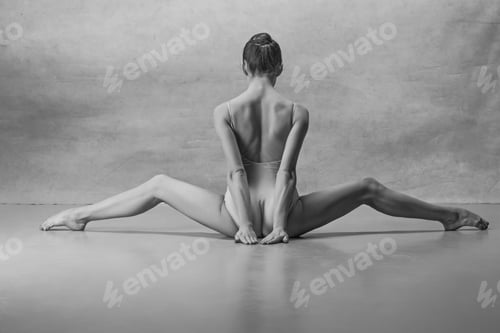 Preview: The ballerina is sitting with her back legs wide apart