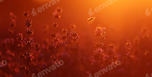 Preview: close up of bushes lavender blooming scented fields on sunset. lavender purple aromatic flowers