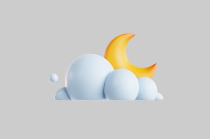 Preview: Crescent moon and spherical clouds