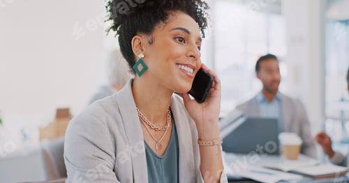 Preview: Phone call, smile or business woman in office for comic communication, networking or happy conversa