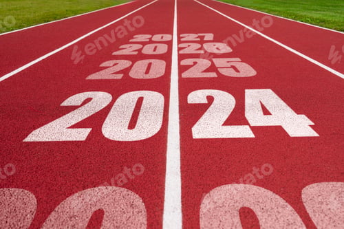 Preview: Year 2024 concept, success year. Athletics track with text 2024. Concept of challenge or career path