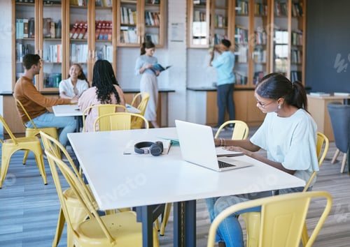 Preview: Studying, library and student in university writing ideas in notebook, planning research strategy o