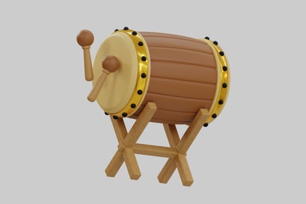 Preview: Drum with drumsticks on a wooden stand