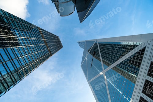 Preview: Modern business building glass of skyscrapers, central Hong Kong, Business concept