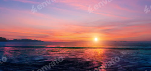 Preview: Sunset on sea, Summer sky background