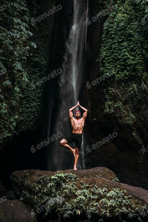 Preview: A man of athletic build does yoga. Healthy lifestyle. The concentration of the body