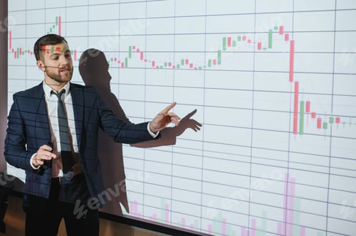 Preview: Happy speaker giving presentation in conference hall