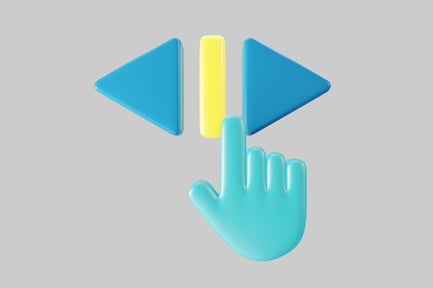 Vista previa: Mano azul tocando el botón de pausa