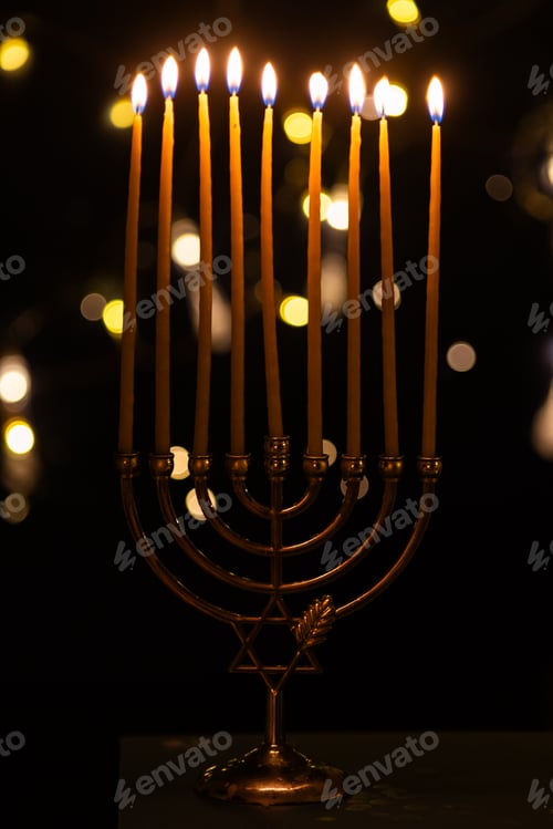 Preview: hanukkah Menorah - Candles With Glittering And David Stars