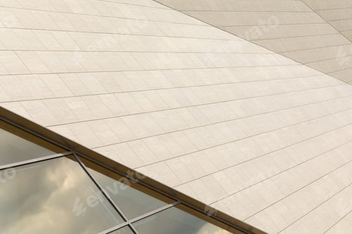 Preview: Sophisticating modern roof facade design. Surface with horizontal lines and window with sky