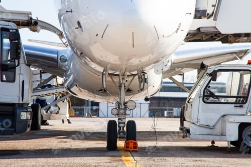 Preview: Boarding passengers on the plane. Boarding bridge. The plane lands at the international airport