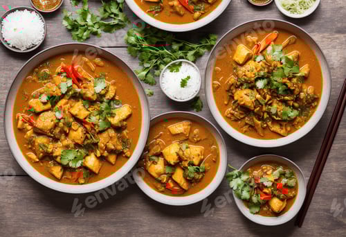 Preview: Asian food: dragon fish curry and bamboo shoots.