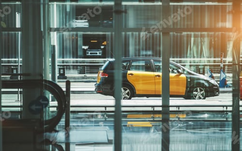 Preview: Cab near an airport terminal facade