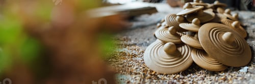 Preview: Abstract Wooden Shapes Wide Banner with Copy Space