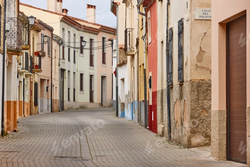Preview: Picturesque multicolored houses facade in Palencia old town. Castilla Leon
