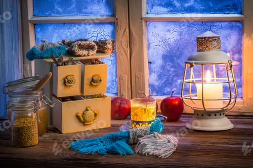 Preview: Warming tea in a winter cottage