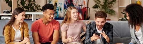 Preview: All you need is friends. Group of happy young multicultural people in casual wear looking