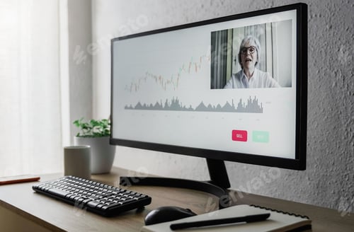 Preview: Cryptocurrency advisor senior woman doing video call blockchain exchange class for trader investors