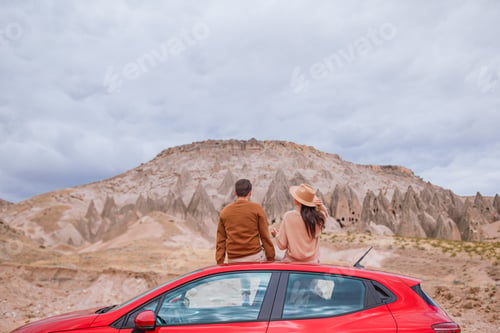 Preview: Young woman on the edge of canyon in Cappadocia