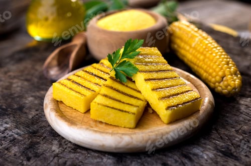 Preview: Grilled polenta on old wooden background